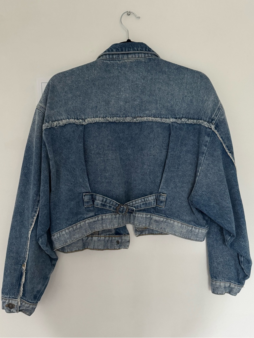 Free People Distressed Cropped Blue Denim Jacket - Picture 4 of 6